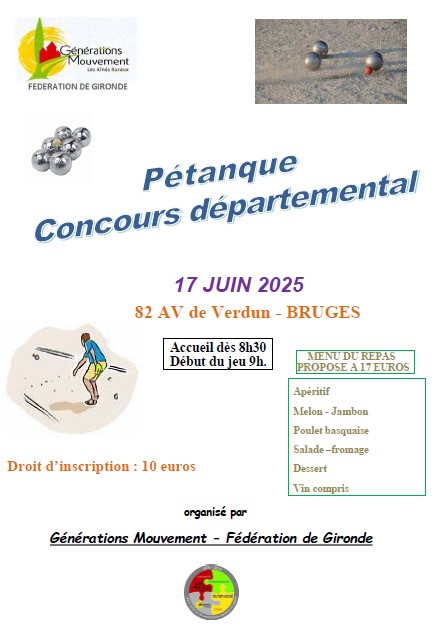 You are currently viewing Pétanque départementale le 17 Juin à Bruges