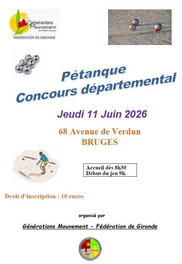 You are currently viewing Pétanque départementale le Jeudi 11 Juin 2026 à Bruges